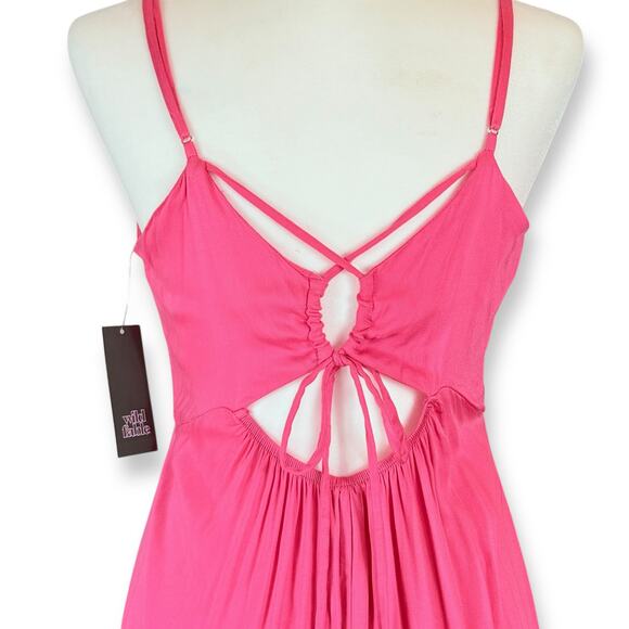 Y2K Babydoll Pink V-Neck Strappy Lace Up Tie Back Slip Midi Dress M Wild Fable - Picture 4 of 8